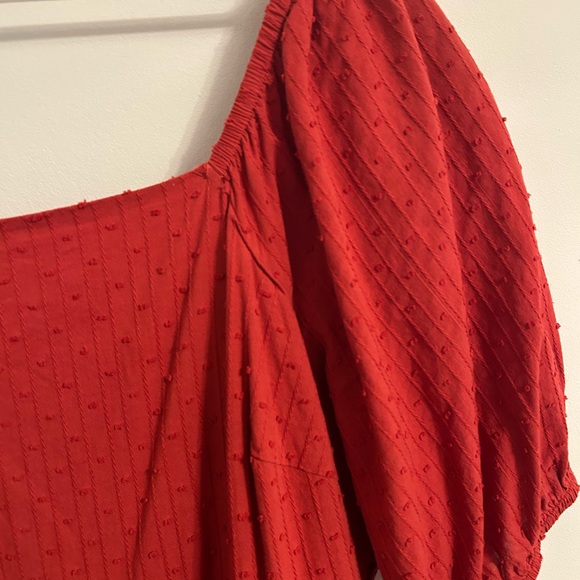 Arula womens Knee Length Puff Sleeve Square Neck Dress, Size X, Red, 100% cotton - Picture 2 of 6